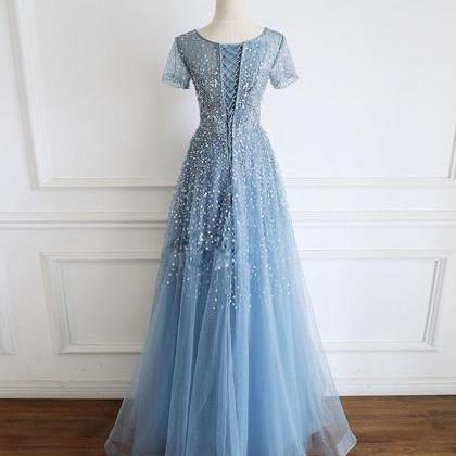 Tulle Sequin Beads Long Prom Dress Tulle Formal..