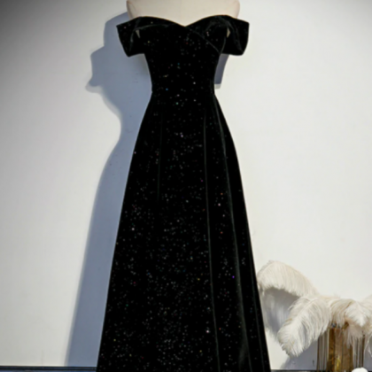 Black Velvet Off The Shoulder Prom Dress