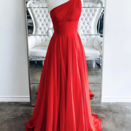 Red One Shoulder Long Prom Dress Red Evening Dress