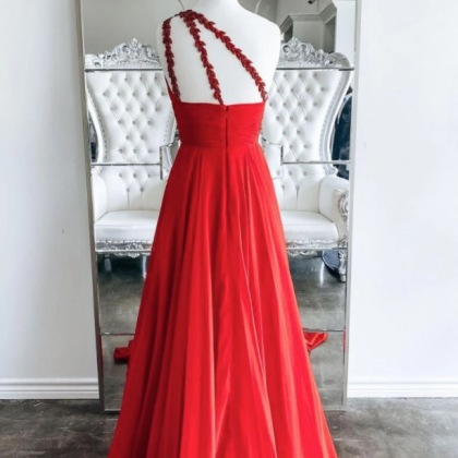 Red One Shoulder Long Prom Dress Red Evening Dress