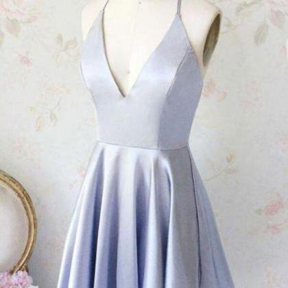 Lavender Short Homecoming Dresses, V Neck Ruched..