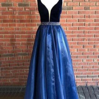 Navy Blue Slit Organza Prom Dress Graduation Dress..