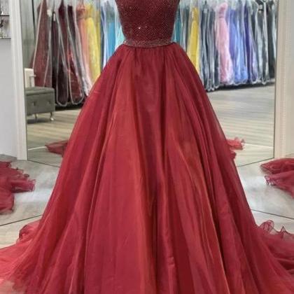 Discount Custom Made Burgundy Tulle Prom Dress..