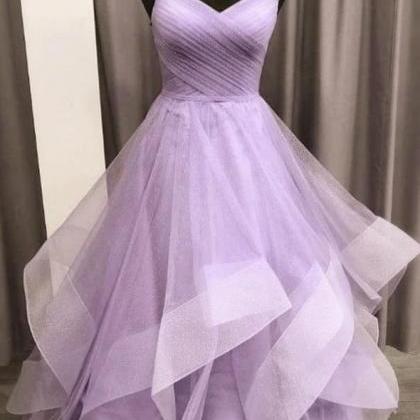 Lilac Tulle Long A Line Prom Dress Evening Dress..