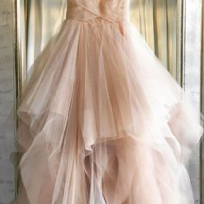 Simple V Neck Tulle Long Prom Dress, Tulle Evening..