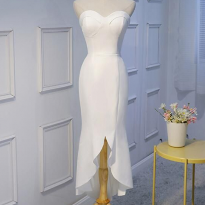 Simple White Sweetheart Evening Dresses, Lovely..
