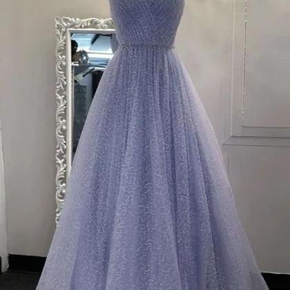 Light Blue Spaghetti Straps A-line Long Prom Dress