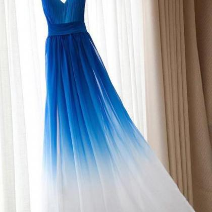 Royal Blue White Ombre Long Bridesmaid..