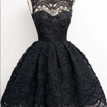 Black Lace Short Prom Dress, Black Homecoming..