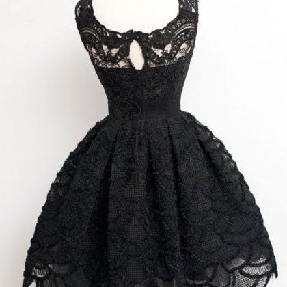 Black Lace Short Prom Dress, Black Homecoming..