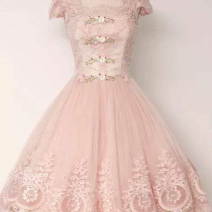 Pink Ball Gown Sleeveless Tea Length Square..