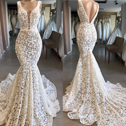 Real Image Mermaid Wedding Dresses 2020 Full Lace..