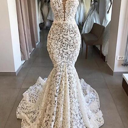 Real Image Mermaid Wedding Dresses 2020 Full Lace..