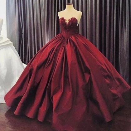 Burgundy Prom Dresses Appliques Ball-gown Elegant..