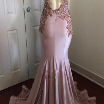 Sexy Pink Mermaid Prom Dresses 2018 Halter Neck..