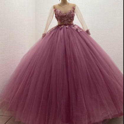 Pink Prom Dress, Lace Prom Dresses, Ball Prom..
