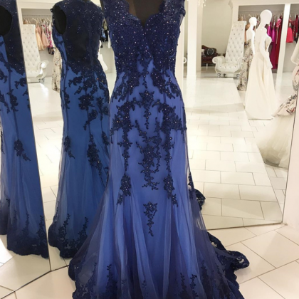 Navy Blue Evening Gowns,mermaid Prom Dress,mermaid..