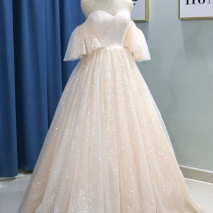 Bling Half Sleeves Off Shoulder Long Ball Gown,..