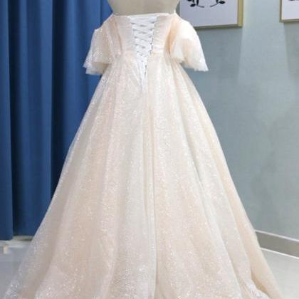 Bling Half Sleeves Off Shoulder Long Ball Gown,..