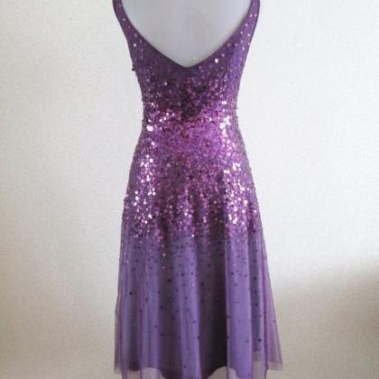 Purple A-line Sequins Homecoming V- Neck..