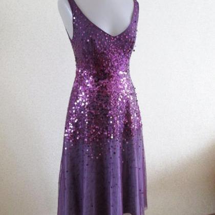 Purple A-line Sequins Homecoming V- Neck..