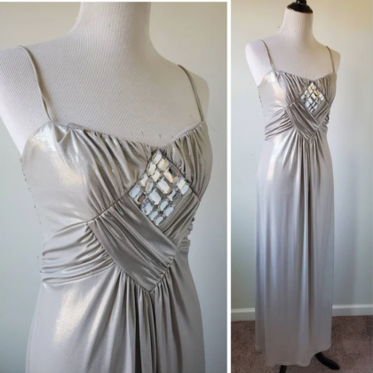 1980s Gown Silver Vintage 80s Jessica Mcclintock..