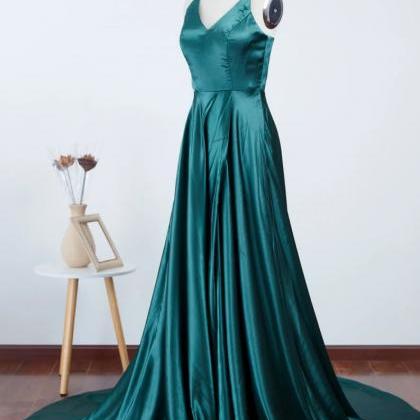 Prom Dresses V Neck Emerald Long Prom Dresses With..