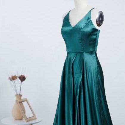 Prom Dresses V Neck Emerald Long Prom Dresses With..