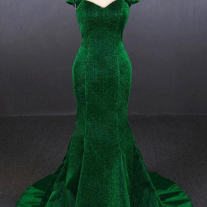 Elegant Off The Shoulder Mermaid Green Shiny..
