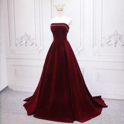 Prom Dresses Burgundy Velvet Evening Dress,..