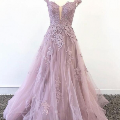 Beautiful Dusty Mauve Tulle Long Formal Dress With..