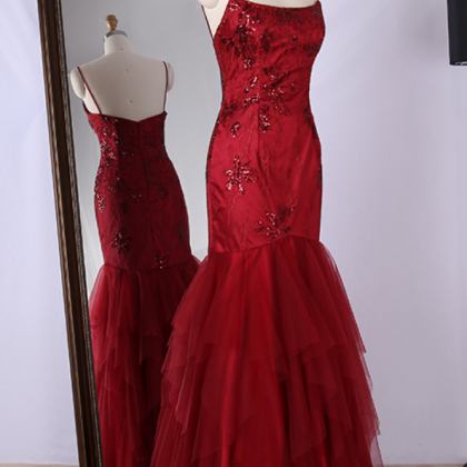 Prom Dresses Spaghetti Strap Embroidery Sequined..