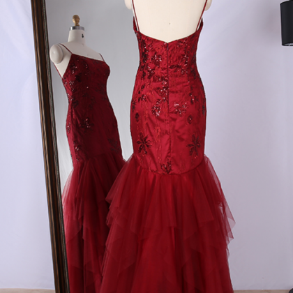 Prom Dresses Spaghetti Strap Embroidery Sequined..