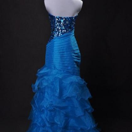 Prom Dresses Blue Sweetheart Floor Length Organza..