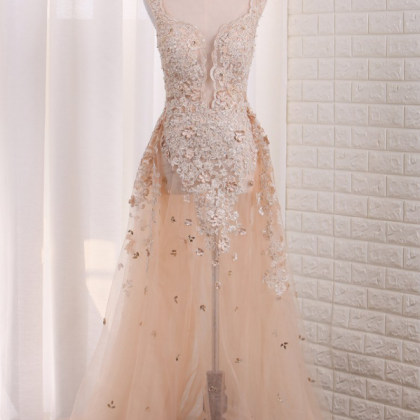 Sexy See-through Sheath Scoop Prom Dresses Tulle..