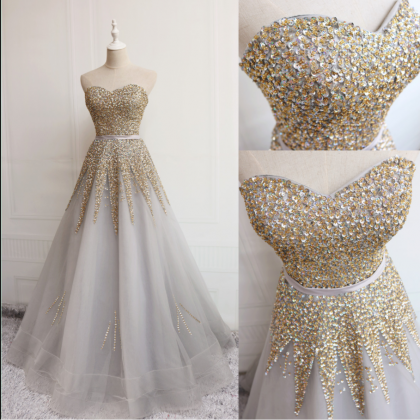 Sequins Shiny Sweetheart Grey Floor Length Party..