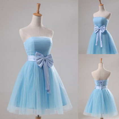 Lovely Light Blue Homecoming Dress With Bow, Cute..