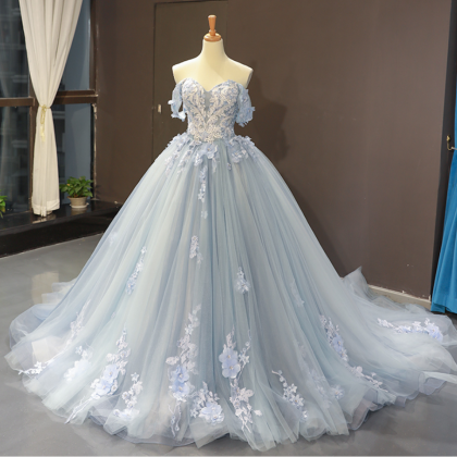 Glamorous Ball Gown Off The Shoulder Light Blue..