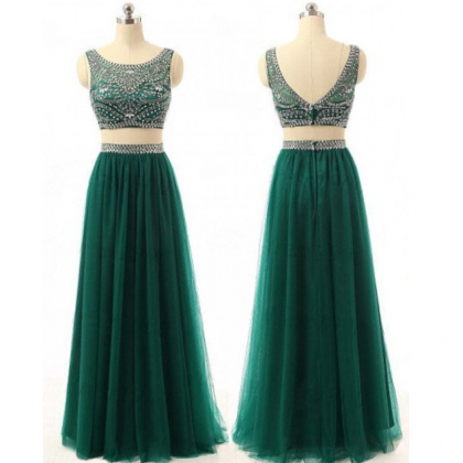 Sexy Evening Gowns Dark Green Two Piece Prom..