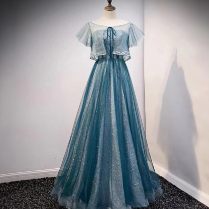 Blue Evening Dress, Strapless Prom Dress, Fairy..