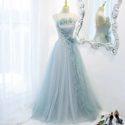 Light Blue Party Dress,sweet Prom Dress,spaghetti..