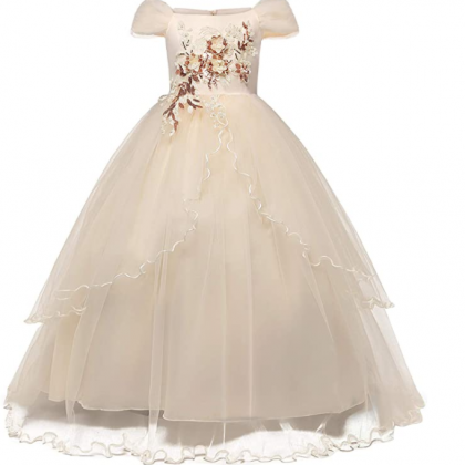 Kids Prom Ball Gown Girl Lace Tulle Flower..