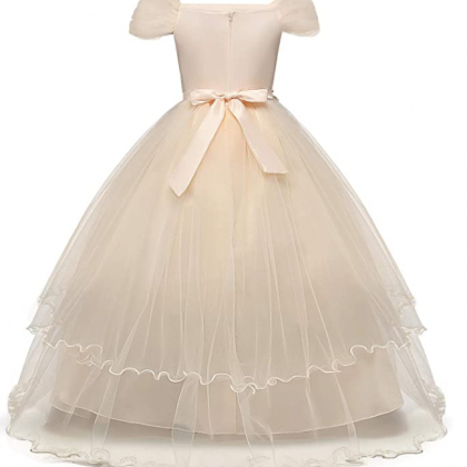 Kids Prom Ball Gown Girl Lace Tulle Flower..