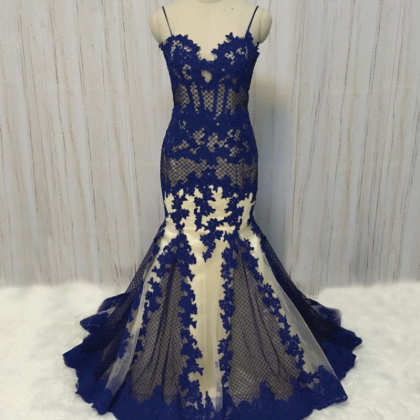 Spaghetti Strap Royal Blue Evening Dresses Long..