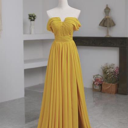 Yellow Prom Dresses, Chiffon Prom Dress, A Line..