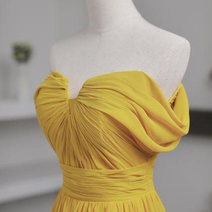 Yellow Prom Dresses, Chiffon Prom Dress, A Line..