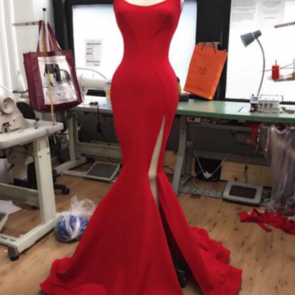 Mermaid Prom Dress, Red Prom Dresses, Satin Long..