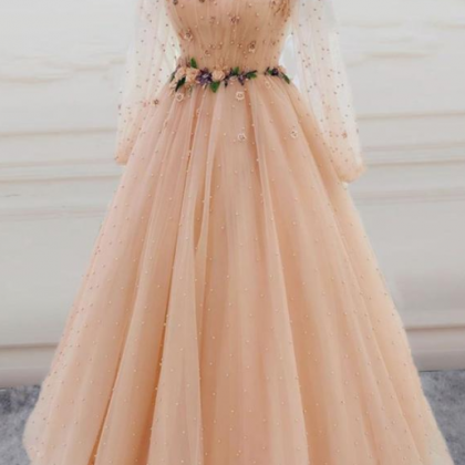 Cute Tulle Applique Long Prom Dress Evening Dress