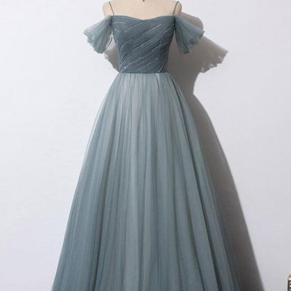 Gray Blue Sweetheart Tulle Formal Dress Blue..