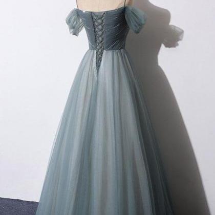 Gray Blue Sweetheart Tulle Formal Dress Blue..